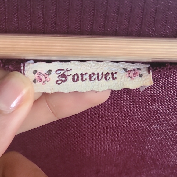 Forever Deep Wine Long Sleeve Sweater Dress | Empire Waist | V-Neck | Nosizetag - Picture 6 of 7